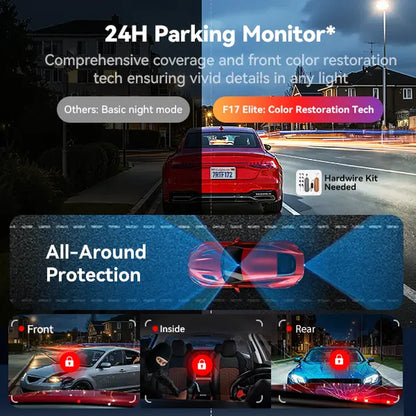 REDTIGER F17 Elite 4K 3-Channel Dash Cam with STARVIS 2 IMX678 & IMX675, 128GB Card, Full Night Color, 4K+2.5K+1080P Front Rear Inside, Touch Screen, Voice Control, 5Ghz Wifi 6, GPS, HDR, 24 Hours Parking Mode, Car Rvibes, Car VLOG,