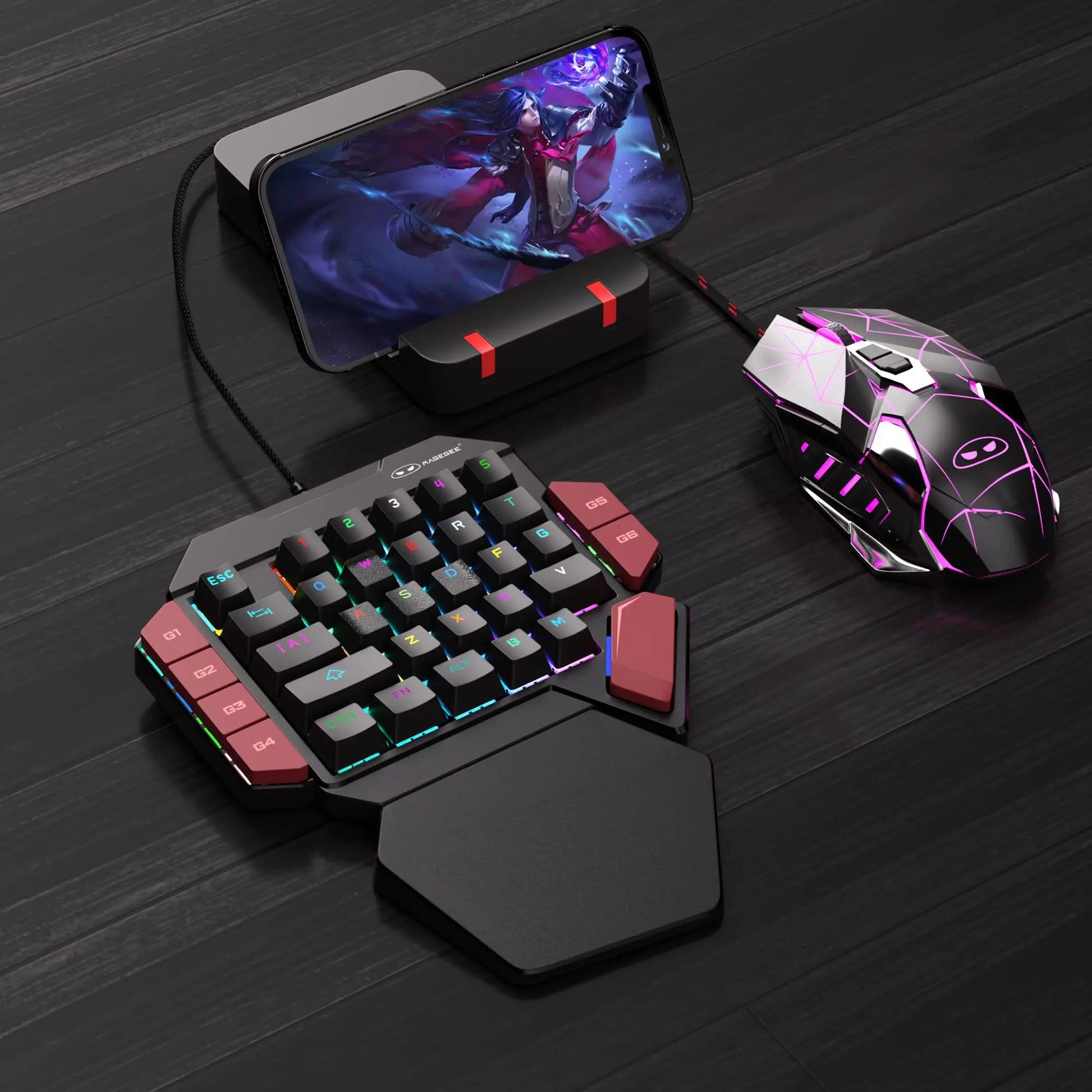 Magegee 40% Left-Handed Professional Gaming Keyboard - Mini Wired Mechanical Keyboard with Backlit 35 Keys and Blue, Red, Black Switches for PC Gamers, Featuring 6 Macro Keys