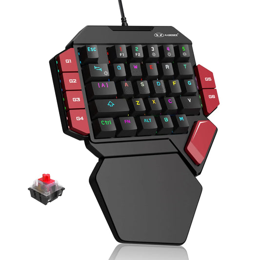Magegee 40% Left-Handed Professional Gaming Keyboard - Mini Wired Mechanical Keyboard with Backlit 35 Keys and Blue, Red, Black Switches for PC Gamers, Featuring 6 Macro Keys