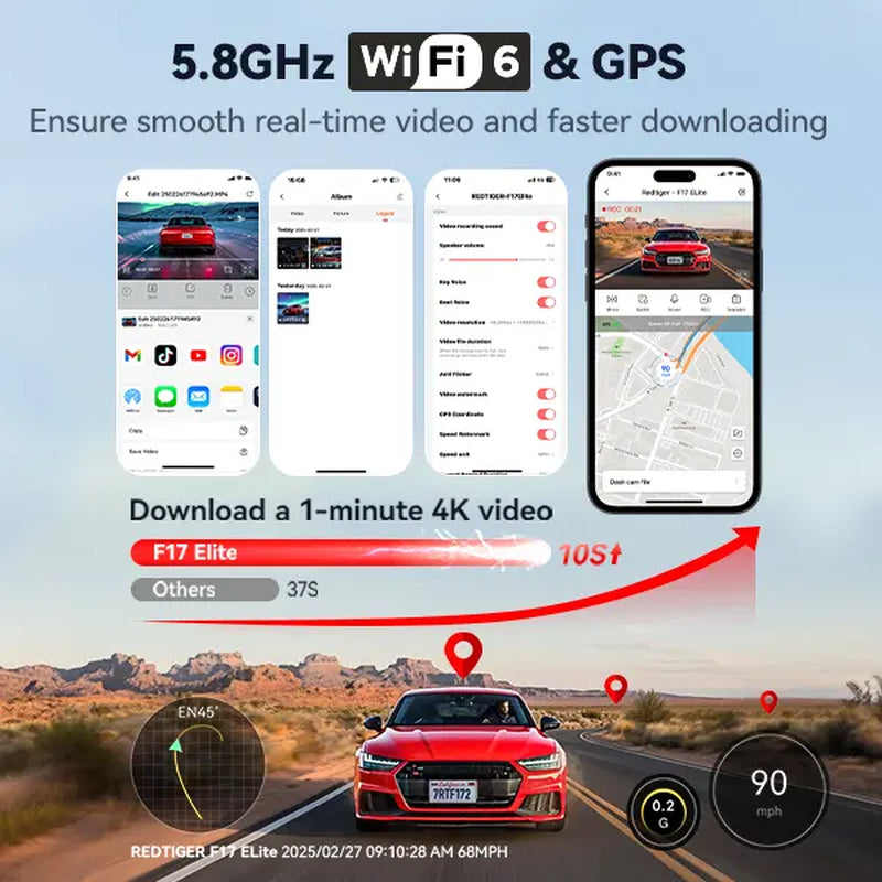 REDTIGER F17 Elite 4K 3-Channel Dash Cam with STARVIS 2 IMX678 & IMX675, 128GB Card, Full Night Color, 4K+2.5K+1080P Front Rear Inside, Touch Screen, Voice Control, 5Ghz Wifi 6, GPS, HDR, 24 Hours Parking Mode, Car Rvibes, Car VLOG,
