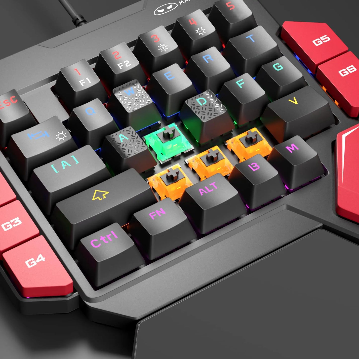 Magegee 40% Left-Handed Professional Gaming Keyboard - Mini Wired Mechanical Keyboard with Backlit 35 Keys and Blue, Red, Black Switches for PC Gamers, Featuring 6 Macro Keys