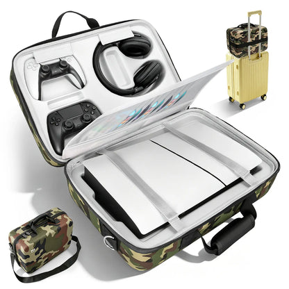 PS5 Carrying Case Hard Shell, Waterproof Shockproof Dustproof Travel Bag for PS5 & PS5 Slim with Removable Divider, Large Capacity Holds Console Controller Headset Game Discs Cables, EVA Portable Storage Essential Gift for Gamers