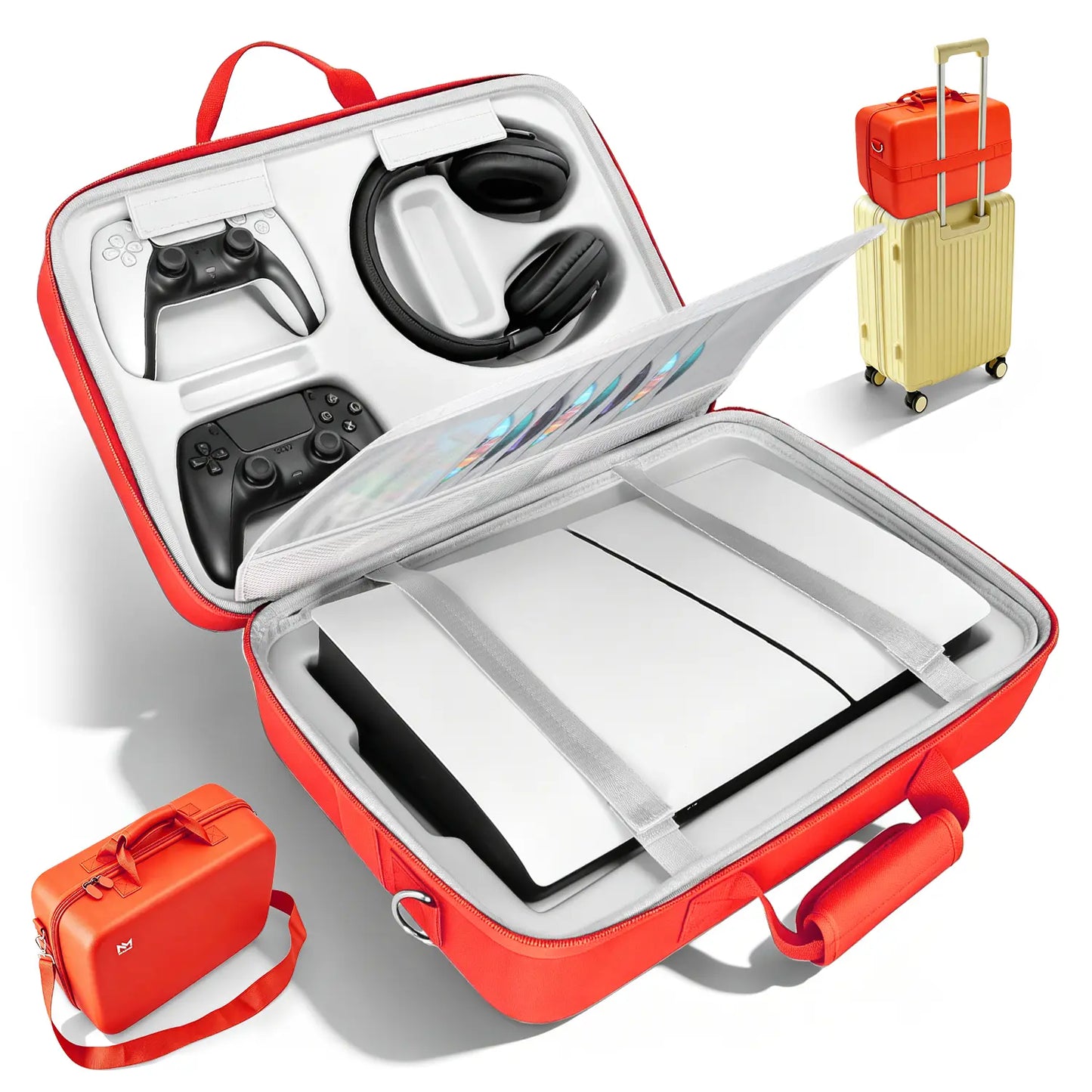 PS5 Carrying Case Hard Shell, Waterproof Shockproof Dustproof Travel Bag for PS5 & PS5 Slim with Removable Divider, Large Capacity Holds Console Controller Headset Game Discs Cables, EVA Portable Storage Essential Gift for Gamers