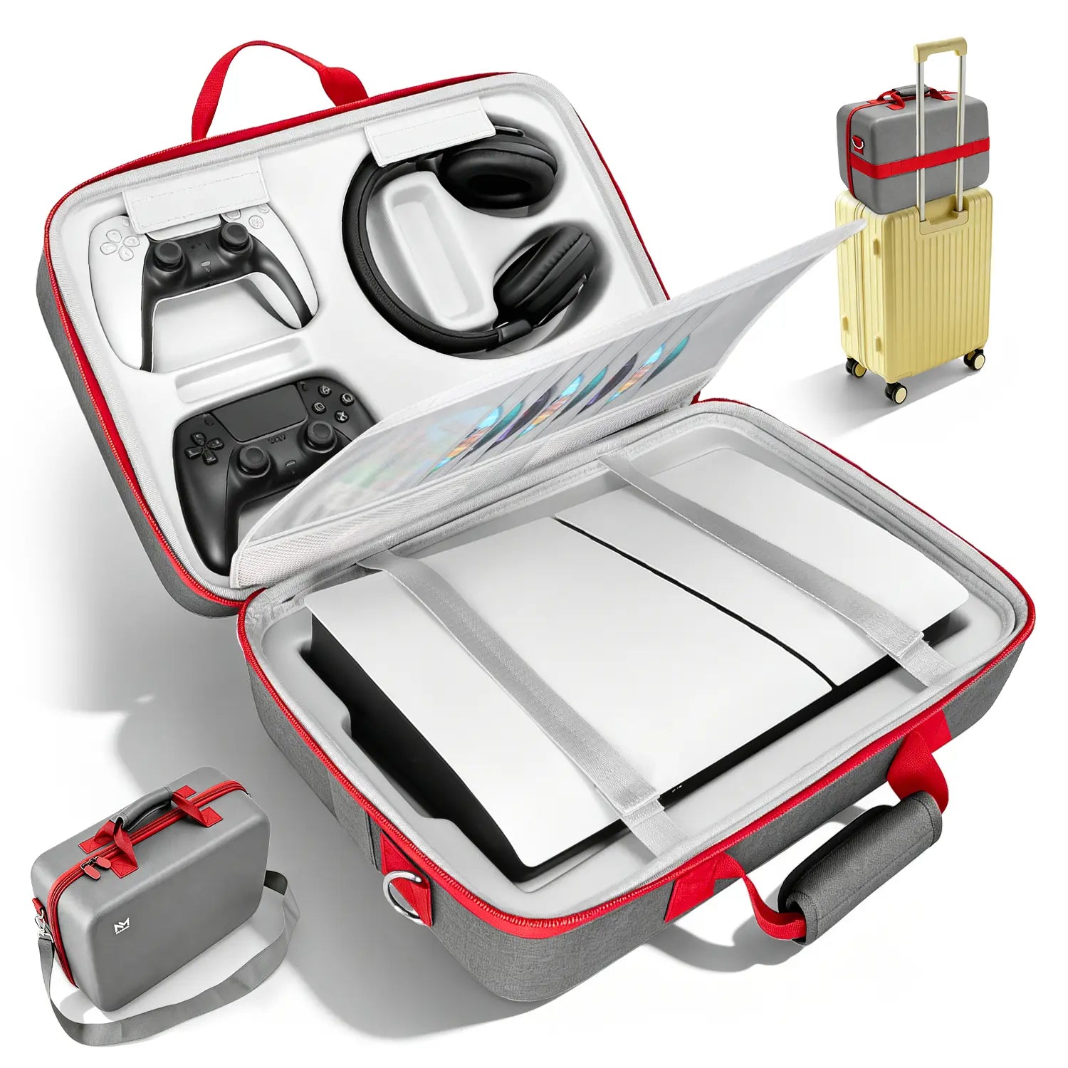PS5 Carrying Case Hard Shell, Waterproof Shockproof Dustproof Travel Bag for PS5 & PS5 Slim with Removable Divider, Large Capacity Holds Console Controller Headset Game Discs Cables, EVA Portable Storage Essential Gift for Gamers