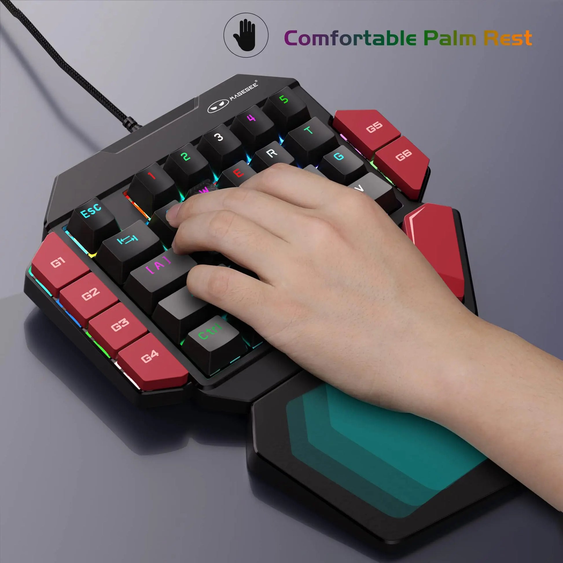 Magegee 40% Left-Handed Professional Gaming Keyboard - Mini Wired Mechanical Keyboard with Backlit 35 Keys and Blue, Red, Black Switches for PC Gamers, Featuring 6 Macro Keys