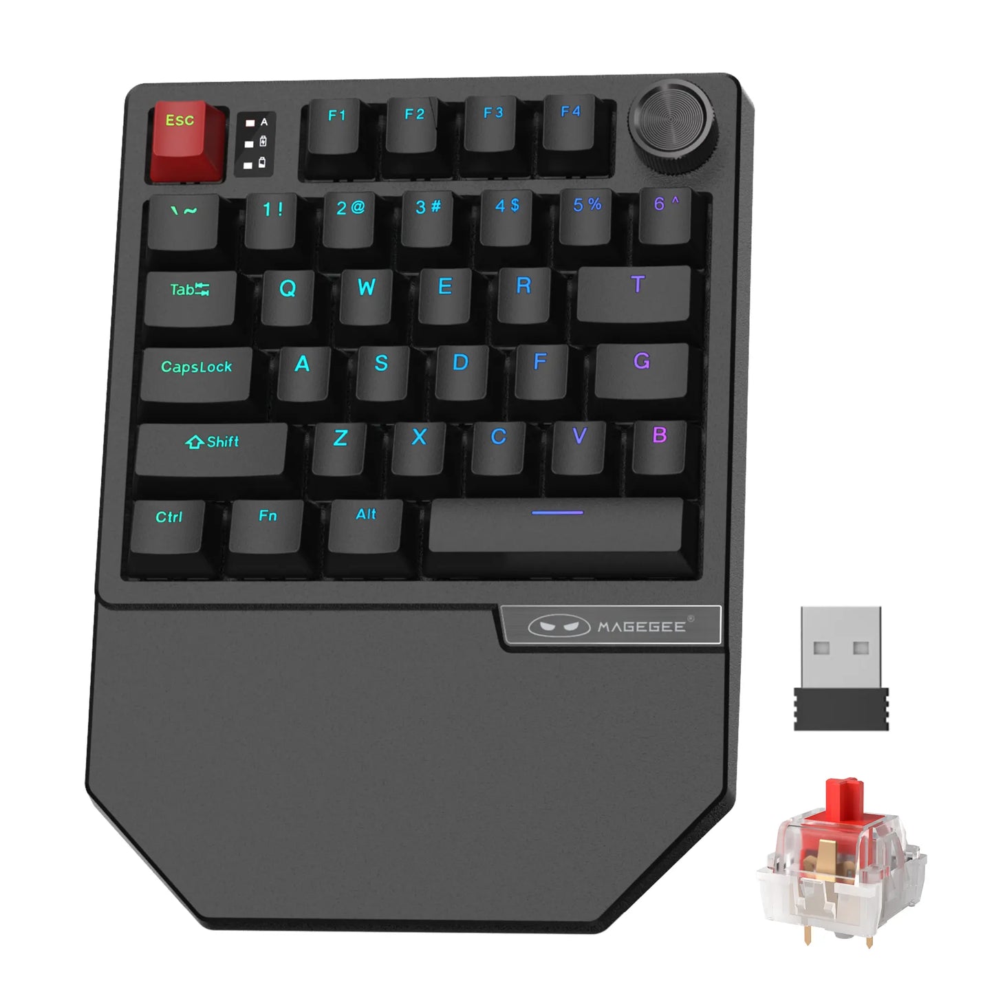 Magegee 40% Left-Handed Professional Gaming Keyboard - Mini Wired Mechanical Keyboard with Backlit 35 Keys and Blue, Red, Black Switches for PC Gamers, Featuring 6 Macro Keys