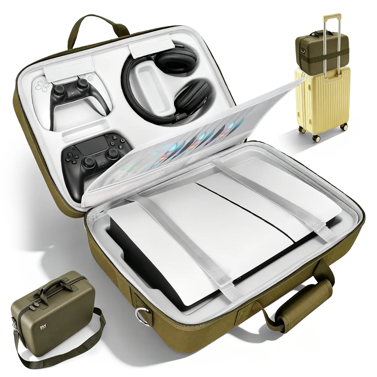 PS5 Carrying Case Hard Shell, Waterproof Shockproof Dustproof Travel Bag for PS5 & PS5 Slim with Removable Divider, Large Capacity Holds Console Controller Headset Game Discs Cables, EVA Portable Storage Essential Gift for Gamers