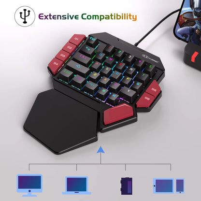 Magegee 40% Left-Handed Professional Gaming Keyboard - Mini Wired Mechanical Keyboard with Backlit 35 Keys and Blue, Red, Black Switches for PC Gamers, Featuring 6 Macro Keys