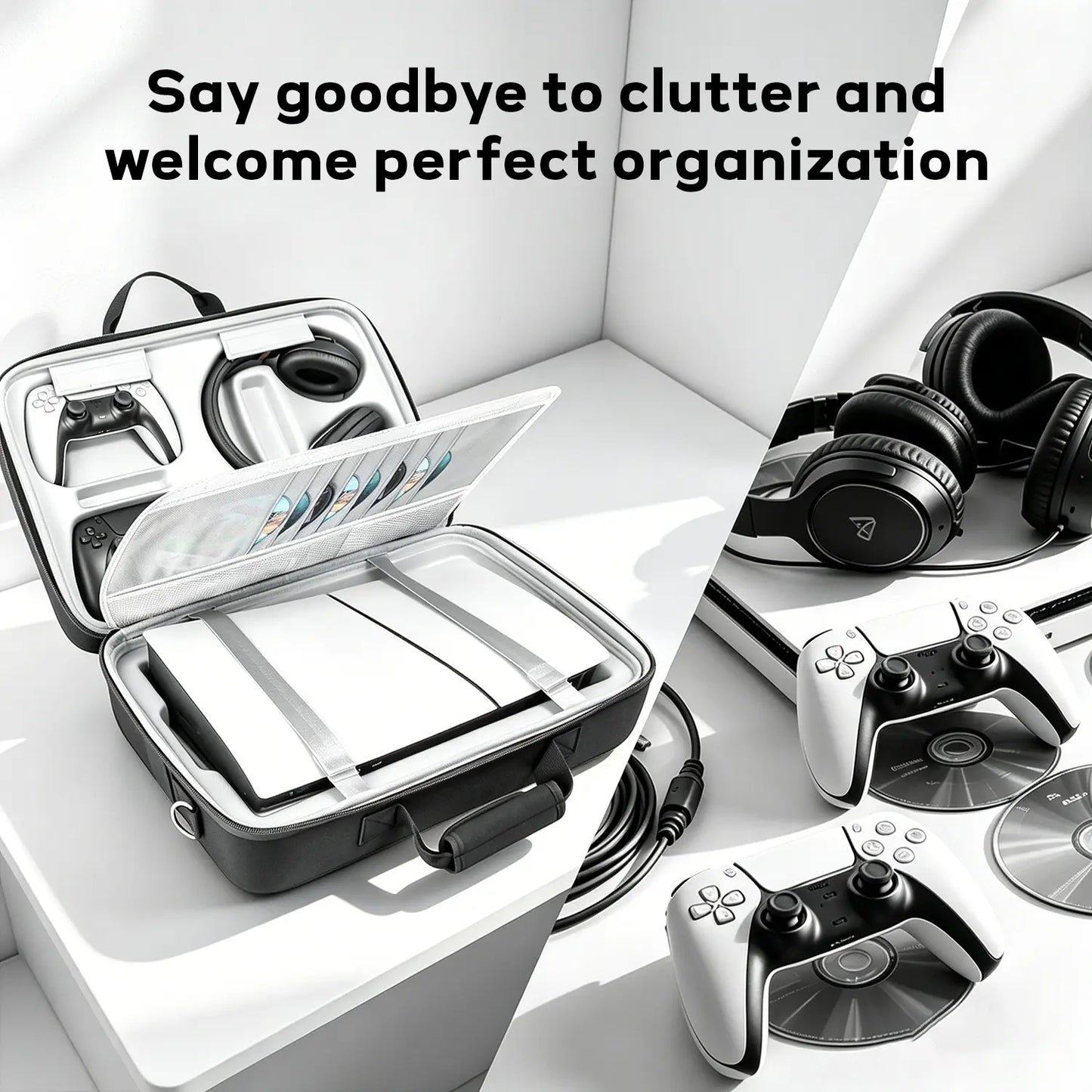PS5 Carrying Case Hard Shell, Waterproof Shockproof Dustproof Travel Bag for PS5 & PS5 Slim with Removable Divider, Large Capacity Holds Console Controller Headset Game Discs Cables, EVA Portable Storage Essential Gift for Gamers