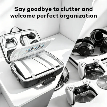 PS5 Carrying Case Hard Shell, Waterproof Shockproof Dustproof Travel Bag for PS5 & PS5 Slim with Removable Divider, Large Capacity Holds Console Controller Headset Game Discs Cables, EVA Portable Storage Essential Gift for Gamers