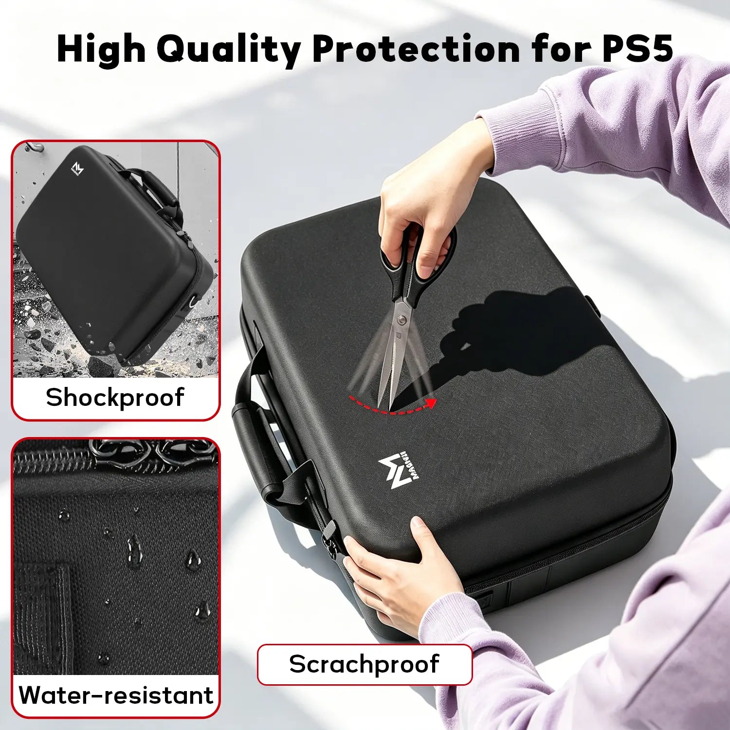 PS5 Carrying Case Hard Shell, Waterproof Shockproof Dustproof Travel Bag for PS5 & PS5 Slim with Removable Divider, Large Capacity Holds Console Controller Headset Game Discs Cables, EVA Portable Storage Essential Gift for Gamers