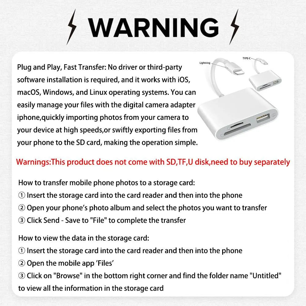 SD Card Reader OTG Adapter for Iphone and Ipad, Memory Card Reader with USB Camera Adapter, Plug-And-Play SD Card Viewer for Trail Cameras #GLOBAL PICKS
