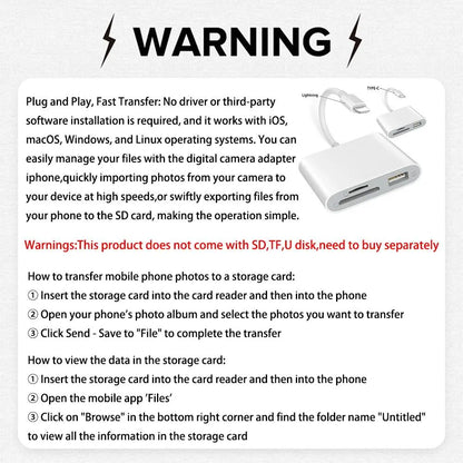 SD Card Reader OTG Adapter for Iphone and Ipad, Memory Card Reader with USB Camera Adapter, Plug-And-Play SD Card Viewer for Trail Cameras #GLOBAL PICKS