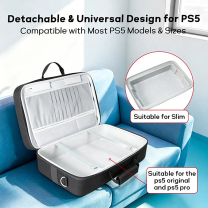 PS5 Carrying Case Hard Shell, Waterproof Shockproof Dustproof Travel Bag for PS5 & PS5 Slim with Removable Divider, Large Capacity Holds Console Controller Headset Game Discs Cables, EVA Portable Storage Essential Gift for Gamers