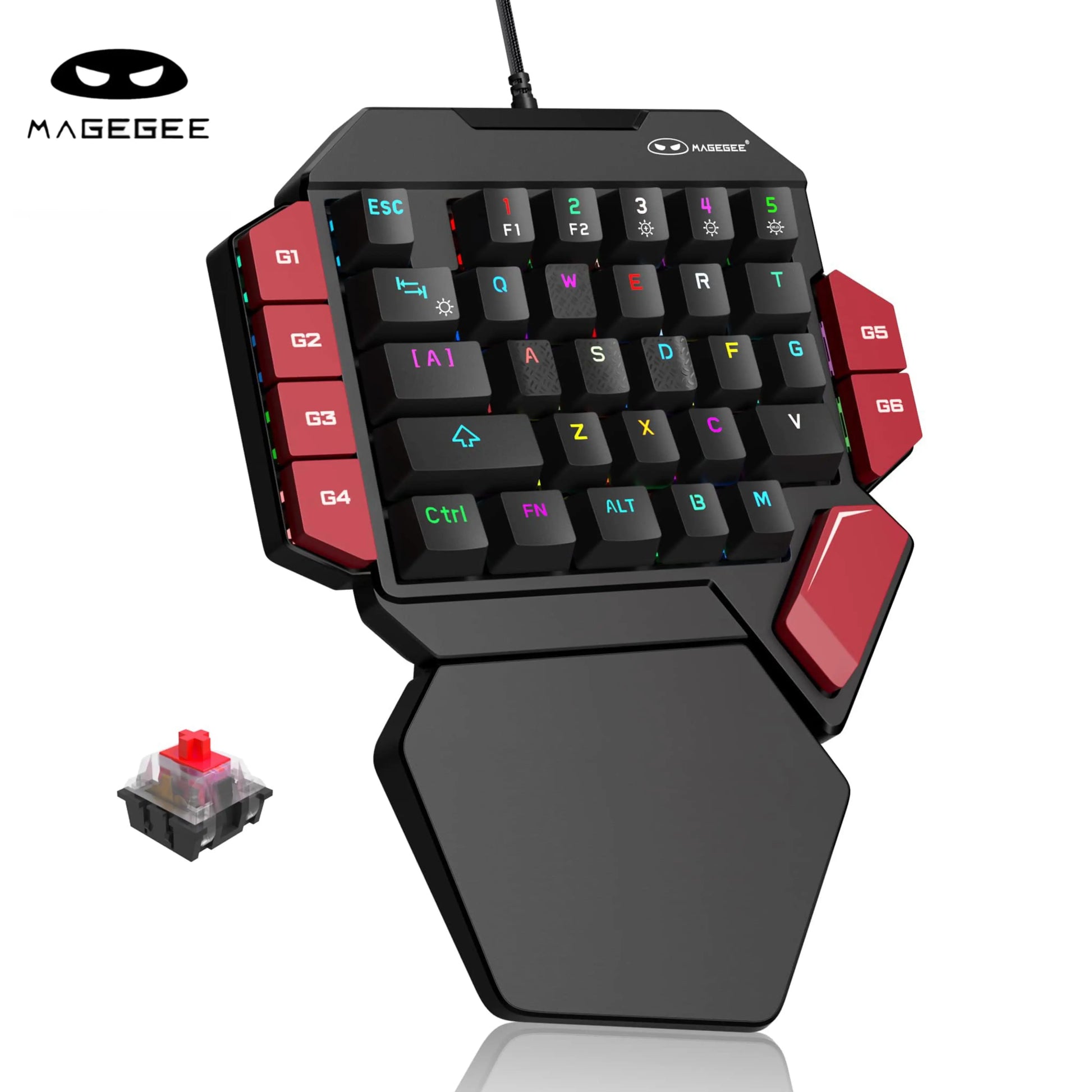 Magegee 40% Left-Handed Professional Gaming Keyboard - Mini Wired Mechanical Keyboard with Backlit 35 Keys and Blue, Red, Black Switches for PC Gamers, Featuring 6 Macro Keys