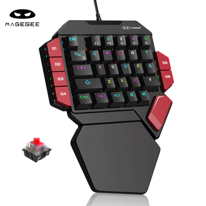 Magegee 40% Left-Handed Professional Gaming Keyboard - Mini Wired Mechanical Keyboard with Backlit 35 Keys and Blue, Red, Black Switches for PC Gamers, Featuring 6 Macro Keys