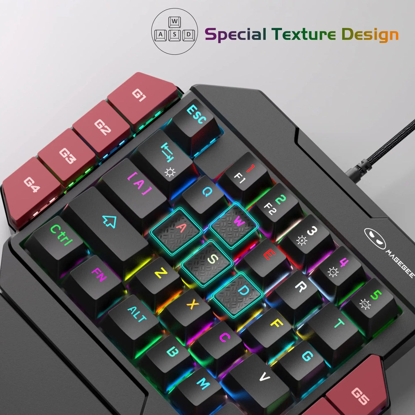 Magegee 40% Left-Handed Professional Gaming Keyboard - Mini Wired Mechanical Keyboard with Backlit 35 Keys and Blue, Red, Black Switches for PC Gamers, Featuring 6 Macro Keys