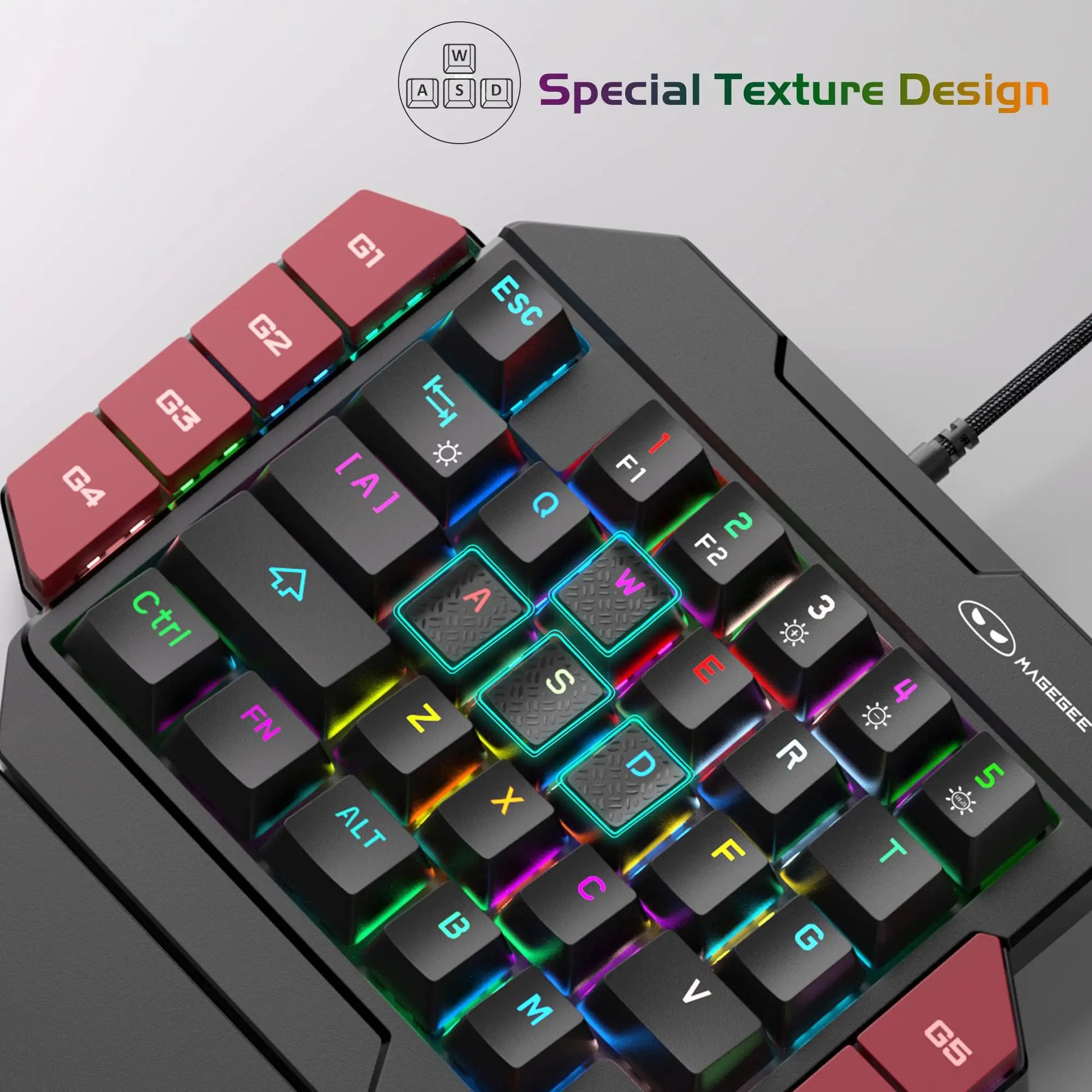 Magegee 40% Left-Handed Professional Gaming Keyboard - Mini Wired Mechanical Keyboard with Backlit 35 Keys and Blue, Red, Black Switches for PC Gamers, Featuring 6 Macro Keys